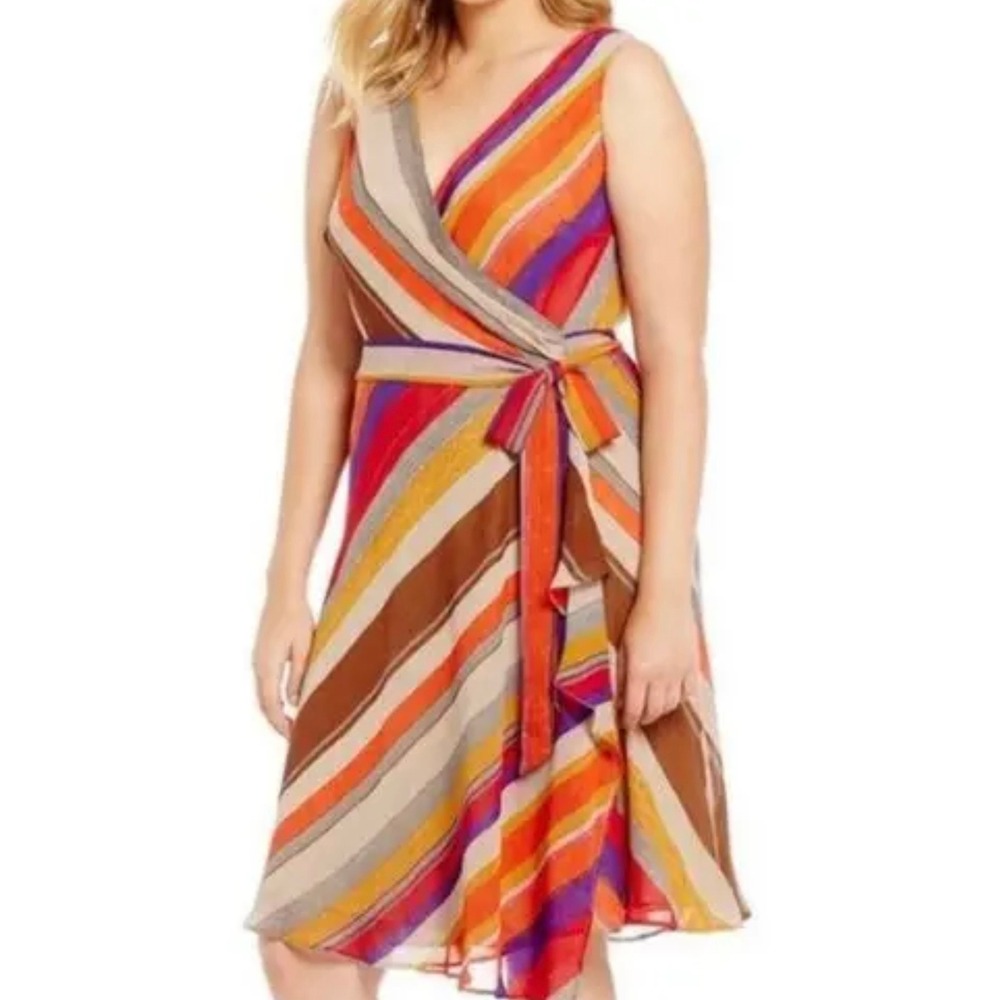 Lauren Ralph Lauren Striped Wrap Dress‎ Sleeveless Casual Summer Multicolor Sz 6